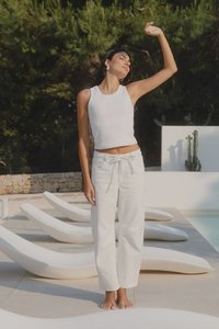 Campus Ecru Tie Waist Barrel Jeans - Ecru