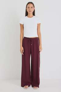 Townie Burgundy Side Stripe Elastic Waist Pants - Burgundy