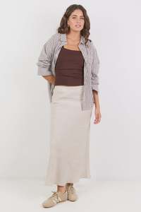 Womens Skirts: Bliss Natural Linen Bias Midi Skirt - Natural