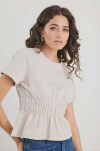 Svelte Stone Shirred Detail SS Tee - Stone