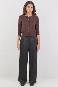 Womens Pants: Grandeur Black Satin Elastic Back Wide Leg Pants - Black