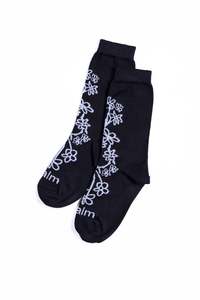 Floral Crew Sock - Black/White