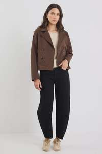 Womens Jackets: Pathway Chocolate Cropped Trench Jacket