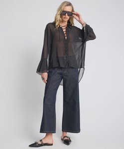 Hayden Mid Waist Wide Leg Cropped Denim Jeans - Raw Indigo