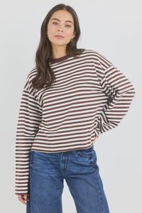 Unite Chocolate White Stripe Long Sleeve Contrast Binding Tee