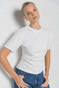 Womens T Shirts: Syllabus White Cotton Pintuck SS Tee