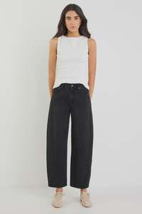 Varsity Black Wash Forward Seam Barrel Jeans