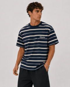 Cursive Stripe T-Shirt - Navy/Natural