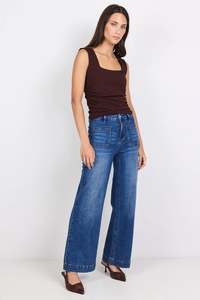 Zoey Marine Blue High Rise Wide Leg Pocket Jean