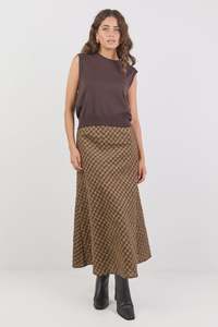 Companion Chocolate Caramel Check Bias Maxi Skirt