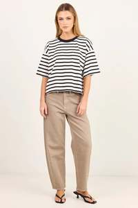 Cohesion Black White Stripe Oversized Contrast Binding Boxy SS Tee