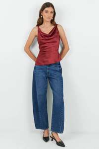 Womens Tops: Fruitful Paprika Satin Tie Back Bias Slip Top