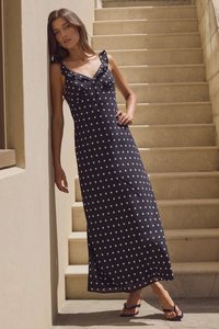 Women S Dresses 1: Delightful Black Polka Dot Satin Bias Slip Maxi Dress
