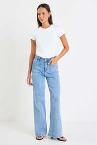 Womens Jeans: Zoey Signature Blue High Rise Wide Leg Pocket Jean