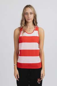 Womens Tops: Striped Ryder Singlet - Pink/Red