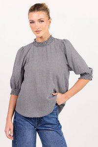 Womens Tops: Influential Black Grey Mini Gingham High Neck Top