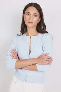 Womens Tops: Autograph Ice Bue Soft Fine Gauge Crewneck Cardigan