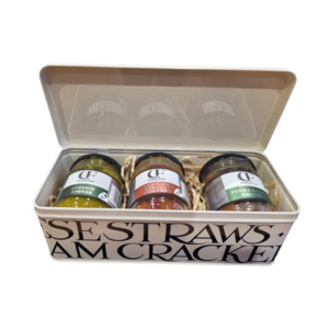 variation: Emma Bridgewater Black Toast Hinged Cracker Tin with choice of 3x chutneys