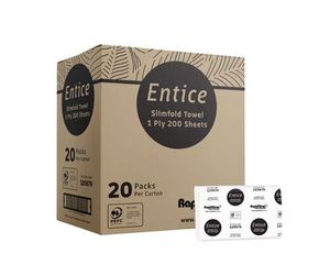 Rapidclean Entice Slimfold 1 Ply Paper Towel 200s X 20
