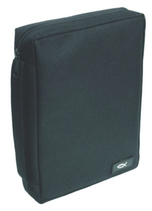 Bible Cover Polyester Black w/Fish Large black. Christian Resource Centre
