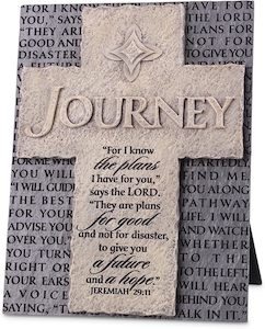 Products: Journey Cross Plaque Cast Stone Easel Back Wall Art 15 x 20cm