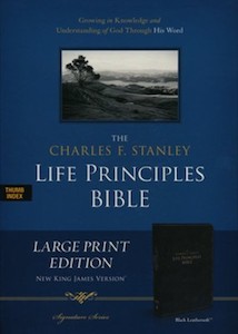 NKJV Charles F Stanley Large Print Life Principles Bible Black Imitation leather&hellip;