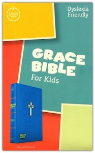 Bibles On Sale: CSB Grace Bible for Kids Dyslexia Friendly blue leathertouch 11 point font Ages 7+