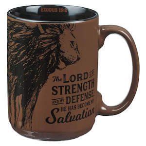 Men: Lord is My Strength Walnut-Brown Ceramic Coffee Mug - Exodus 15:2 *THIS CERAMIC MUG IS NOT AVAILABLE TO BE SENT ON IT’S OWN – We are able to ship with combined orders of $100 or more.*