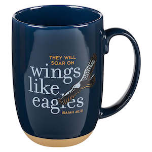 Men: Wings Like Eagles Navy Blue Ceramic Coffee Mug with Exposed Clay Base - Isaiah 40:31 *THIS CERAMIC MUG IS NOT AVAILABLE TO BE SENT ON IT’S OWN – We are able to ship with combined orders of $100 or more.*