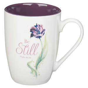 Women: Be Still Purple Bloom Ceramic Coffee Mug – Psalm 46:10 *THIS CERAMIC MUG IS NOT AVAILABLE TO BE SENT ON IT’S OWN – We are able to ship with combined orders of $100 or more.*