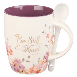 Be Still and Know Purple Floral Ceramic Coffee Mug with Spoon - Psalm 46:10 *THI&hellip;
