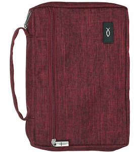 Bible Accessories: Cranberry Red Poly-canvas Value Bible Cover with Ichthus Patch extra large