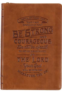 Be Strong Toffee-brown Faux Leather Classic Journal with Zippered Closure - Joshua 1:9