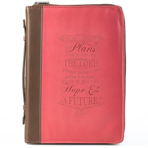 I Know The Plans Pink and Brown Faux Leather Fashion Bible Cover - Jeremiah 29:11 medium