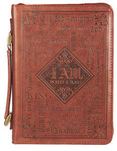 Names of God Brown Faux Leather Classic Bible Cover - Exodus 34:6 xlarge