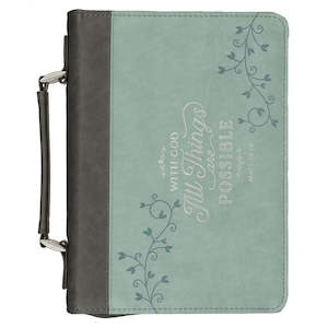Bible Accessories: All Things Are Possible Light Blue Faux Leather Fashion Bible Cover - Matthew 19:26 xtra large