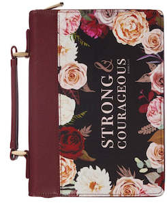 Bible Cover Strong and Courageous Merlot Bouquet Faux Leather Fashion Bible Cove&hellip;