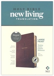 Nlt: NLT Large Print Thinline Centre Column Reference Bible INDEXED Filament Enabled Brown Holy Cross Leather like 10 point font