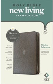 NLT Thinline Reference Zipper Bible filament enabled edition textured cross gray&hellip;