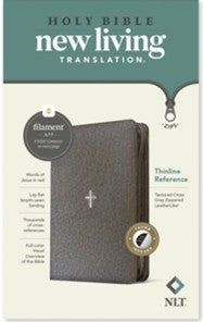 NLT Thinline Reference Zipper Bible filament enabled edition textured cross gray&hellip;
