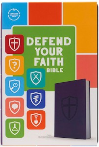 CSB Defend Your Faith Bible Plum Leathertouch. 9.5-point type size. Ages 8-12