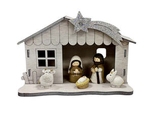 Seasonal: Nativity Scene with wooden Stable Size: 150 x 100 x 80mm