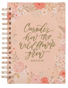 General: Consider the Wildflowers Peach Floral Spiral Journal - Luke 12:27