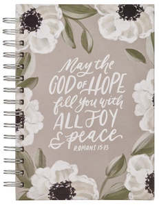 General: Joy and Peace Gray Floral Spiral Journal - Romans 15:13