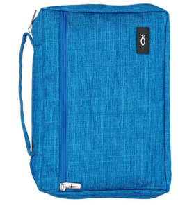 Caribbean Blue Poly-canvas Value Bible Cover with Ichthus Patch small