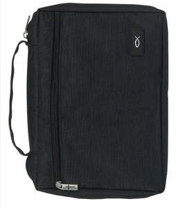 Bible Accessories: Jet Black Poly-canvas Value Bible Cover with Ichthus Patch small