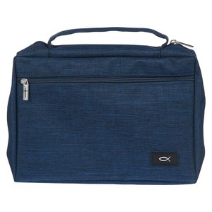 Bible Accessories: Navy Blue Poly-canvas Value Bible Cover with Ichthus Patch large