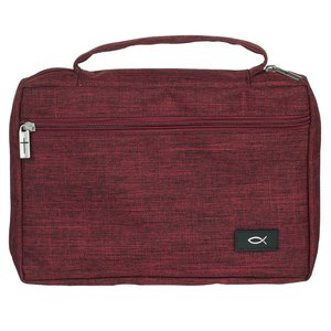 Cranberry Red Poly-canvas Value Bible Cover with Ichthus Patch small