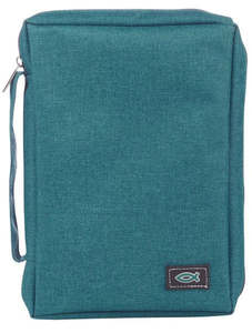Teal Poly-Canvas Value Bible Cover with Fish Badge large