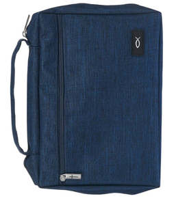 Gifts: Navy Blue Poly-canvas Value Bible Cover with Ichthus Patch